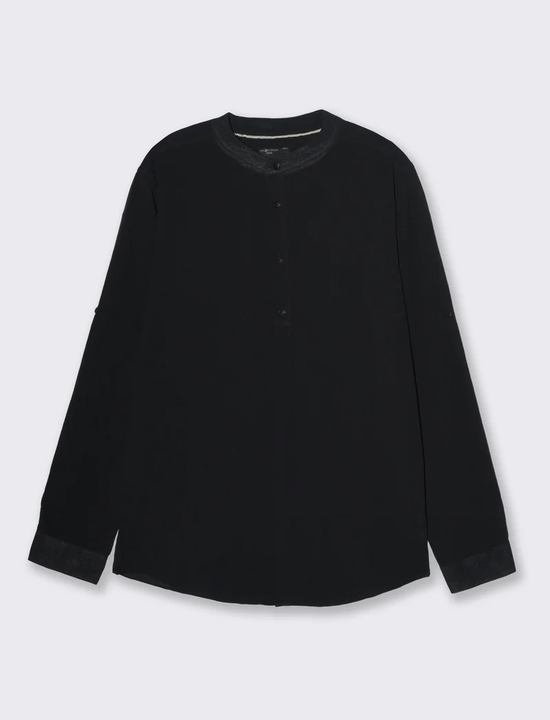 Camicia coreana effetto crepe da uomo - Nero