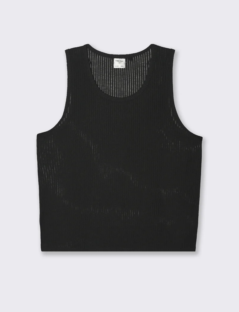 Canotta in tessuto a coste effetto maglia da uomo - Nero