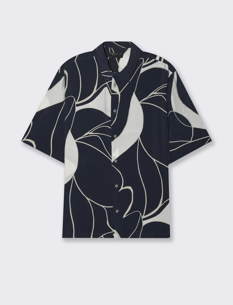 Camicia a fantasia in viscosa nylon da uomo - Blu