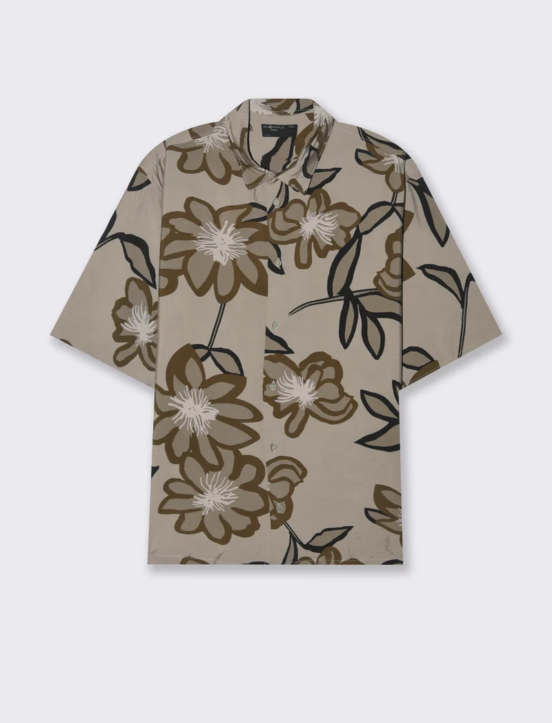 Camicia a fantasia in viscosa nylon da uomo - Grigio tortora