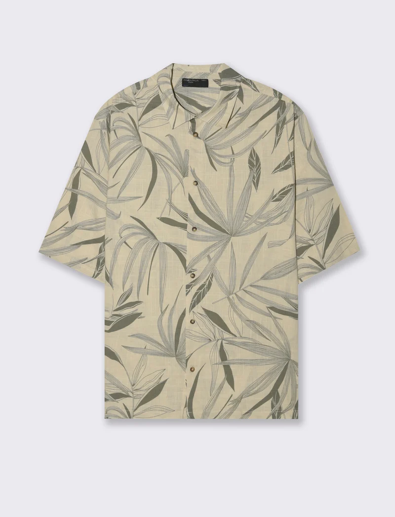 Camicia a fantasia in misto cotone slub da uomo - Beige
