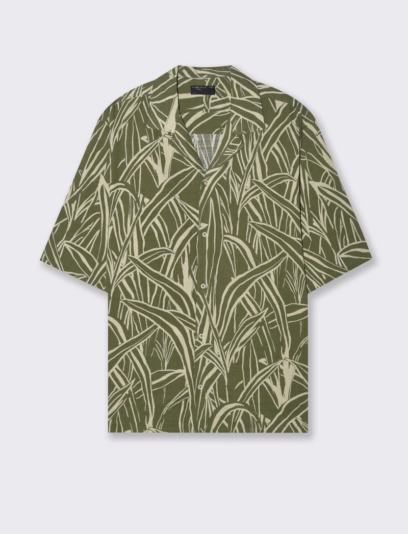 Camicia a fantasia in misto cotone slub da uomo - Verde