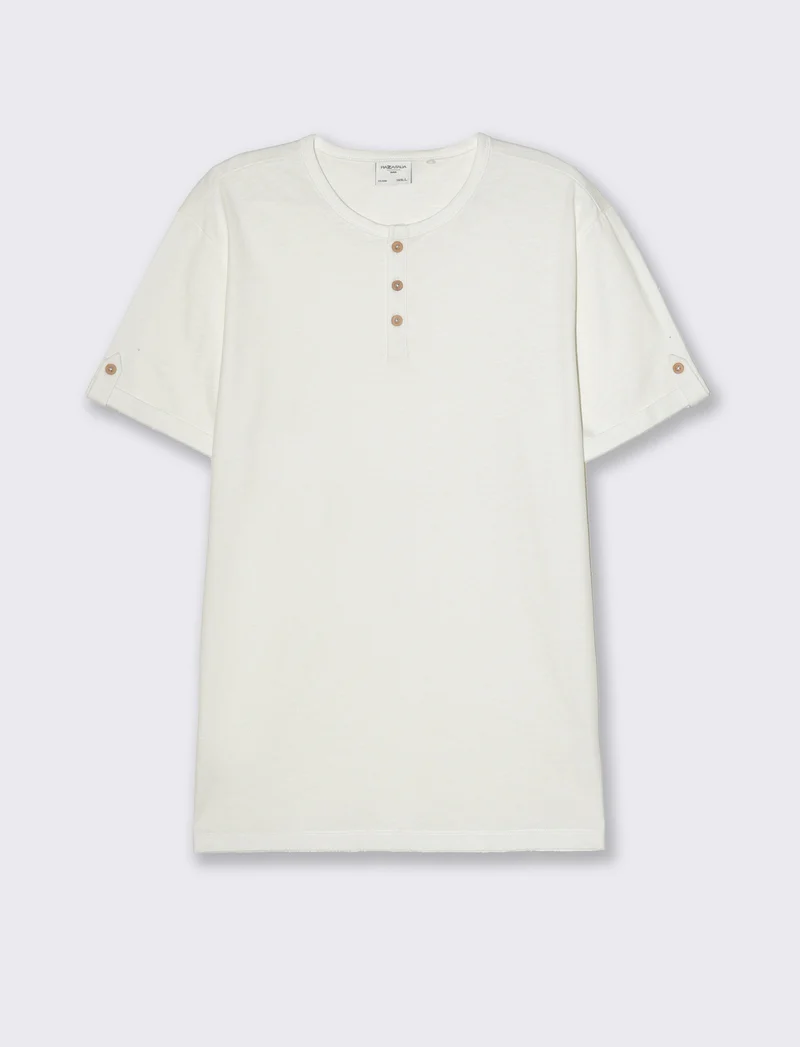 T-shirt in cotone con collo a serafino da uomo - Bianco