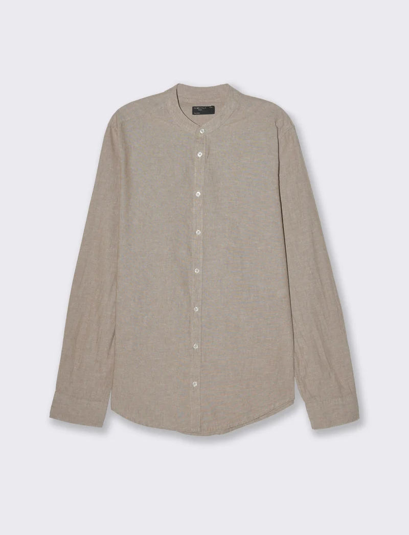 Camicia misto lino effetto melange da uomo - Grigio tortora