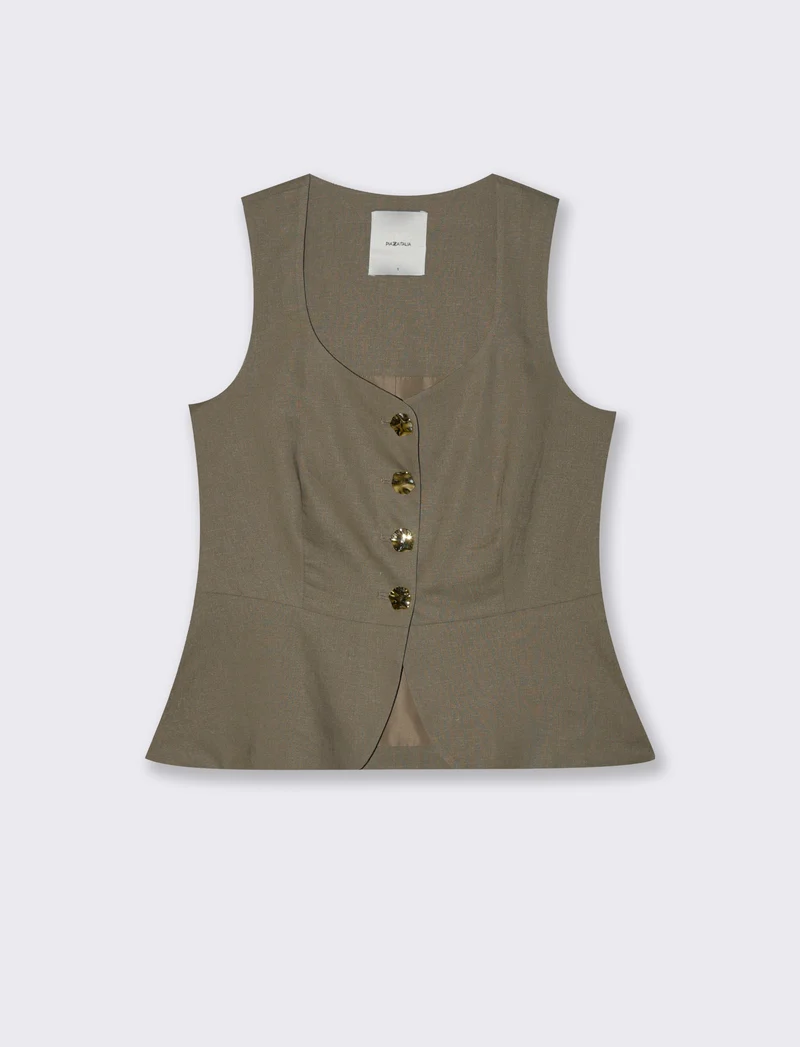 Gilet con bottoni gioiello da donna - Verde salvia