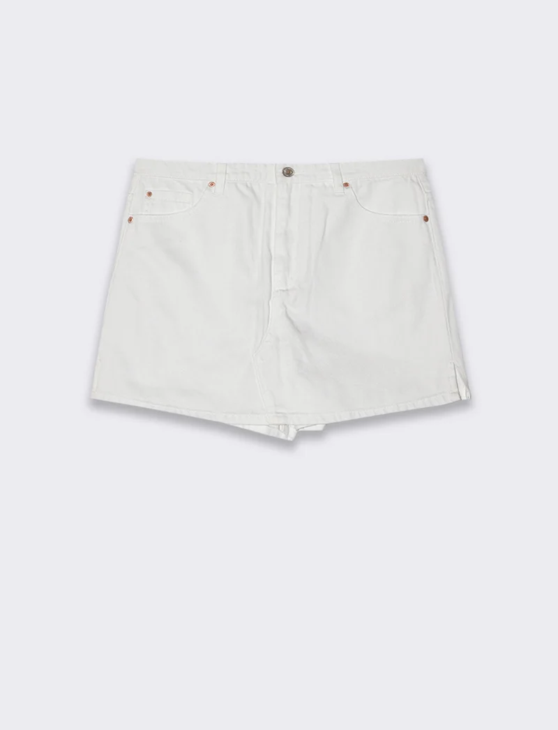 Gonna pantalone in denim da donna - Bianco