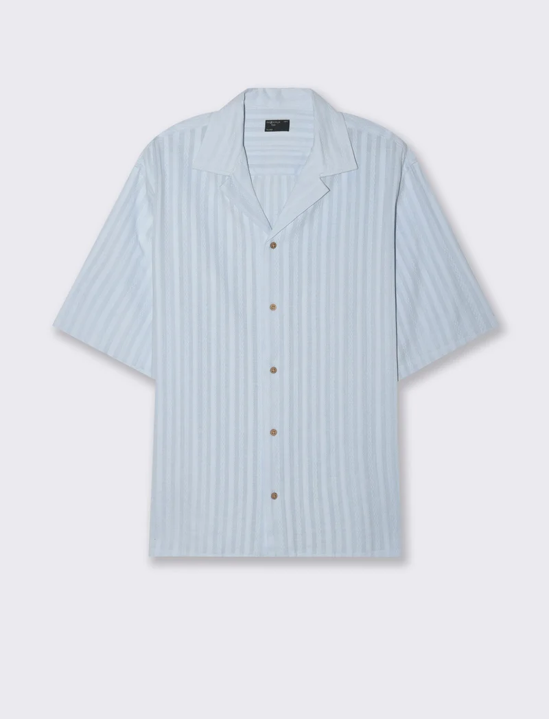 Camicia fantasia jacquard effetto ricamo da uomo - Celeste