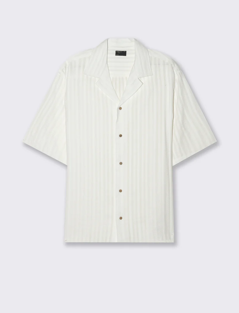 Camicia fantasia jacquard effetto ricamo da uomo - Bianco