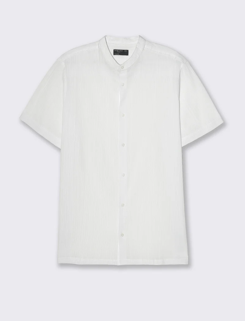 Camicia alla coreana da uomo effetto crepe - Bianco