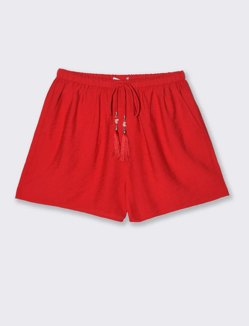 Short con elastico in vita da donna - Rosso scarlatto