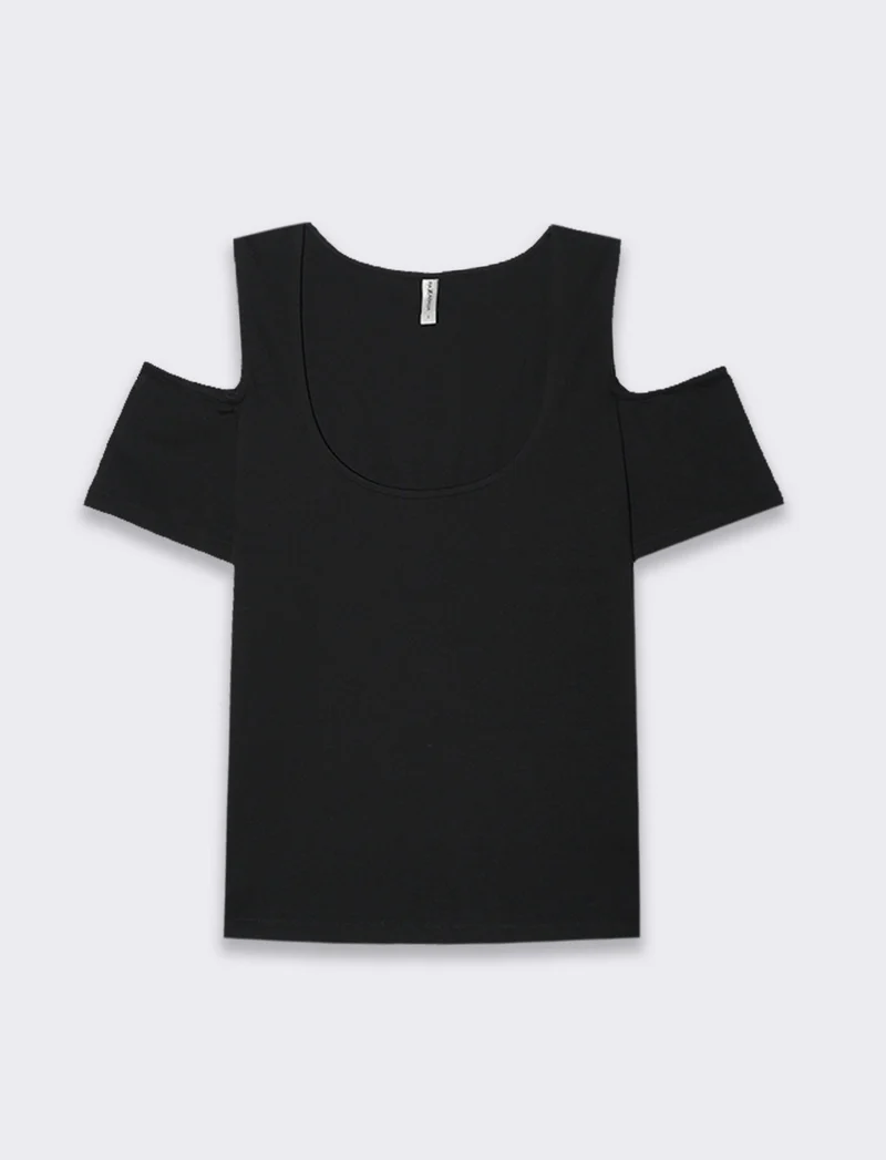 T-shirt con cut out sulle spalle da donna - Nero