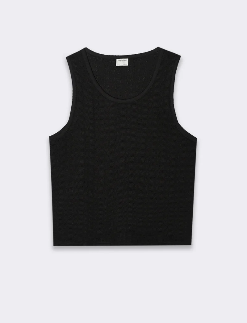 Canotta in tessuto jaquard effetto maglia da uomo - Nero