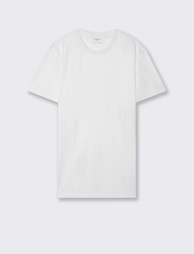 T-shirt a coste effetto maglia da uomo - Bianco