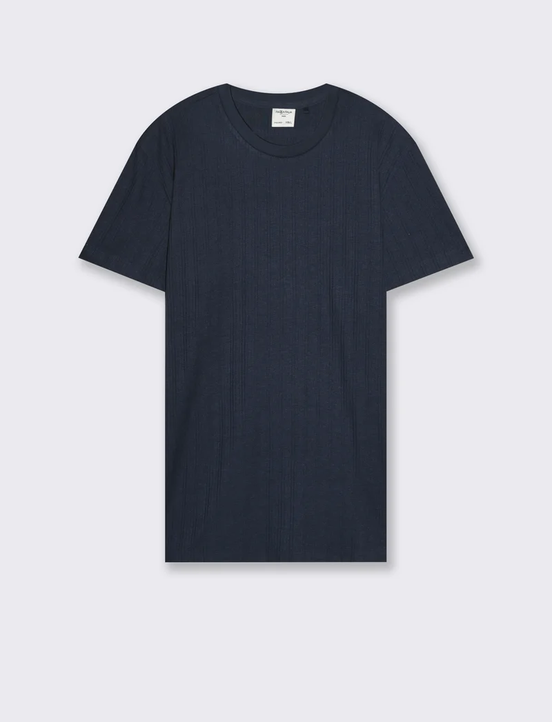 T-shirt a coste effetto maglia da uomo - Blu