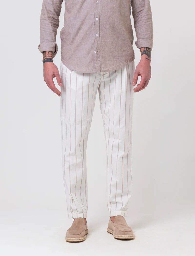 Pantaloni vita jogger misto lino da uomo - Bianco