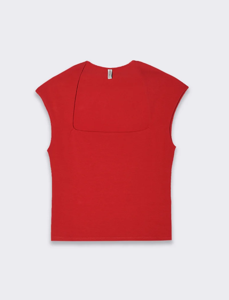 T-shirt scollo quadrato da donna - Rosso scarlatto
