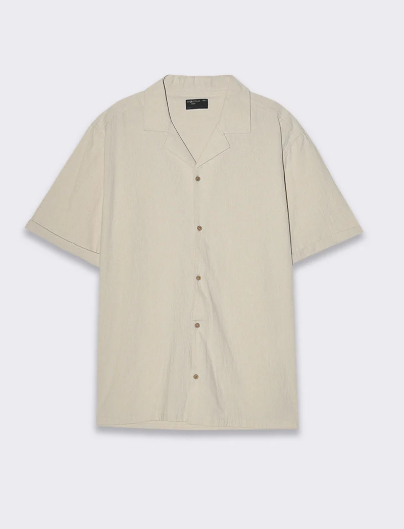 Camicia misto lino effetto melange da uomo - Corallo