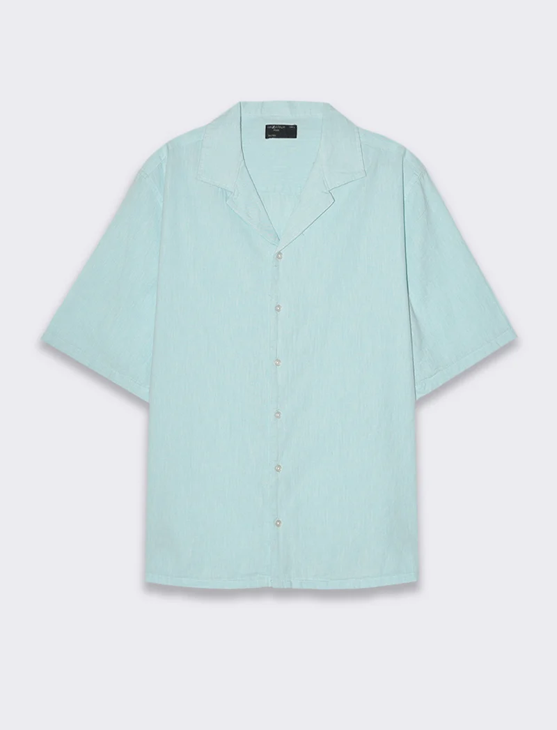 Camicia misto lino effetto melange da uomo - Verde acqua
