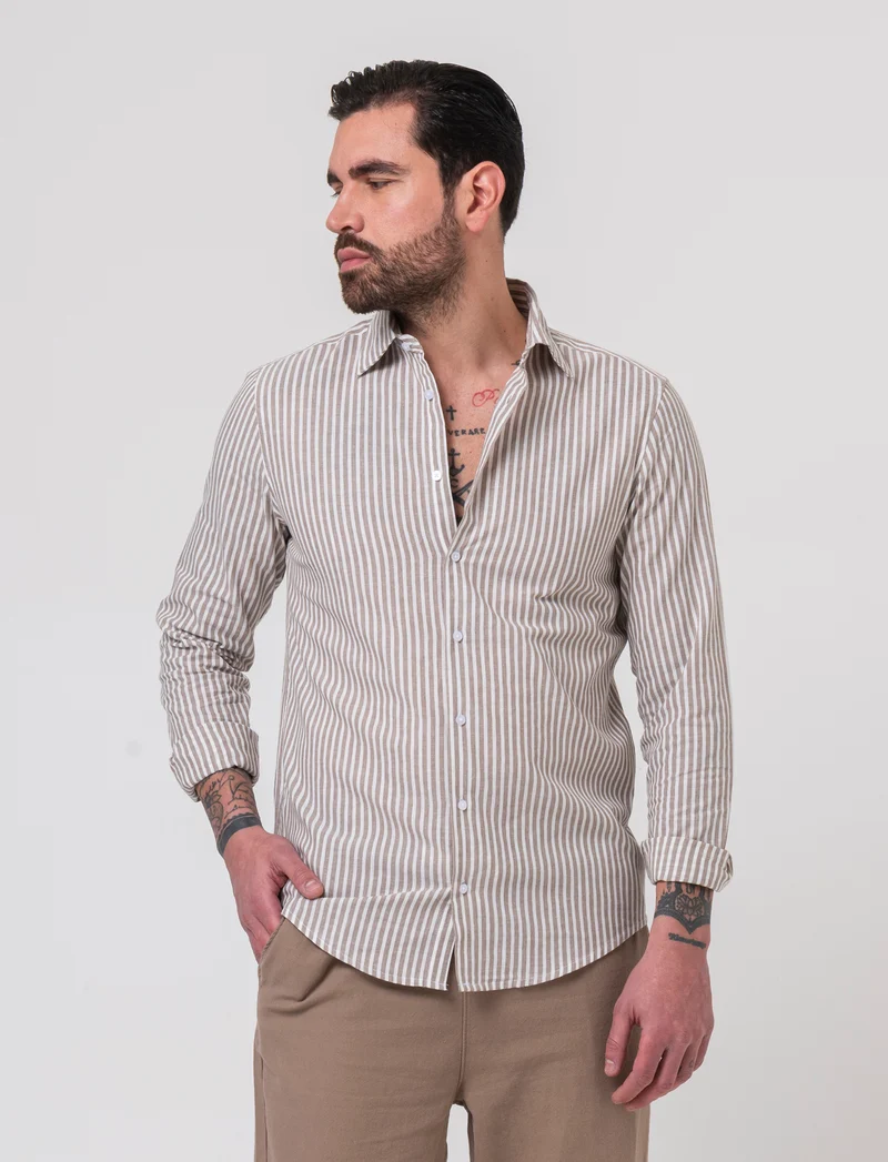 Camicia a righe da uomo - Grigio fango
