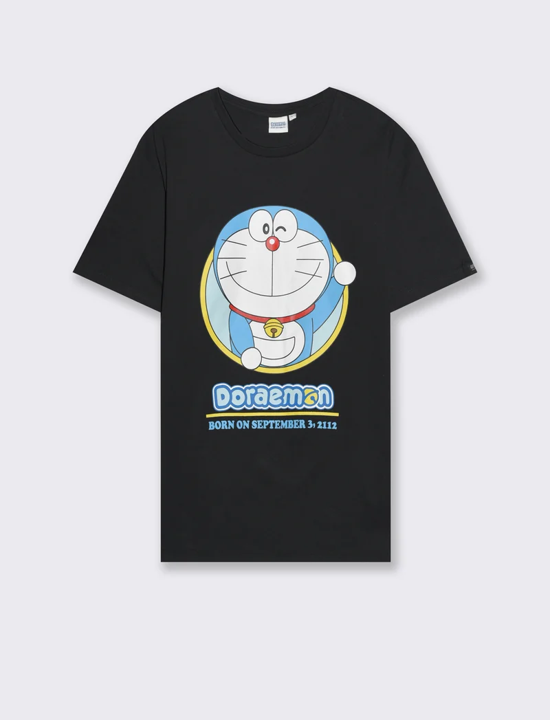 T-shirt stampa doraemon da uomo - Nero