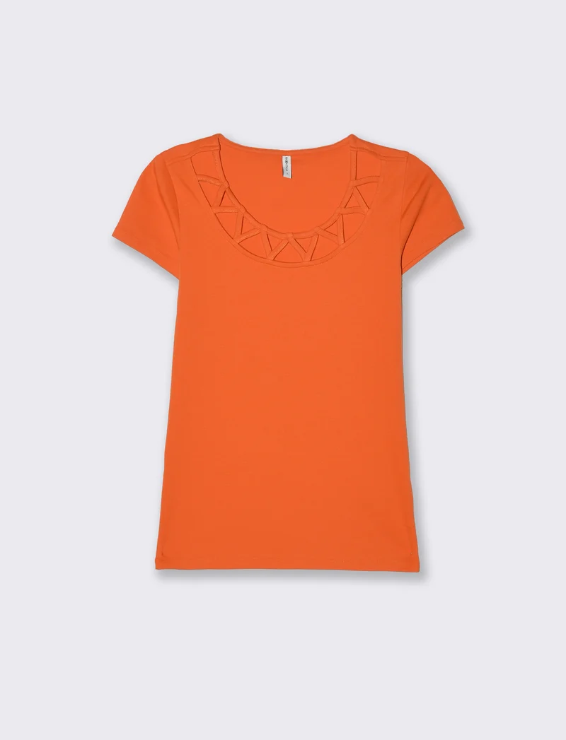 T-shirt con intreccio sul collo da donna - Arancio