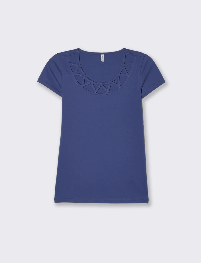 T-shirt con intreccio sul collo da donna - Mirtillo