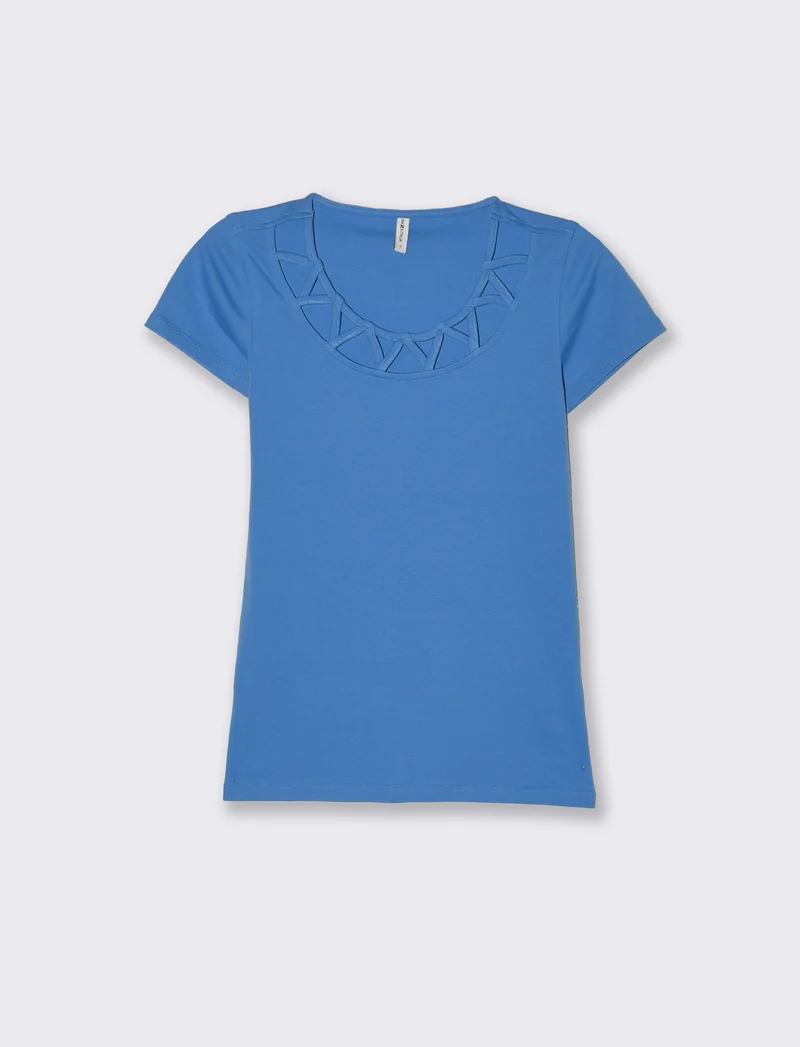T-shirt con intreccio sul collo da donna - Bluette