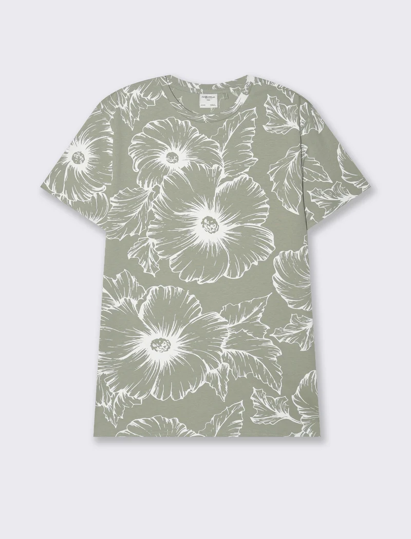 T-shirt in cotone con stampa floreale all over da uomo - Verde