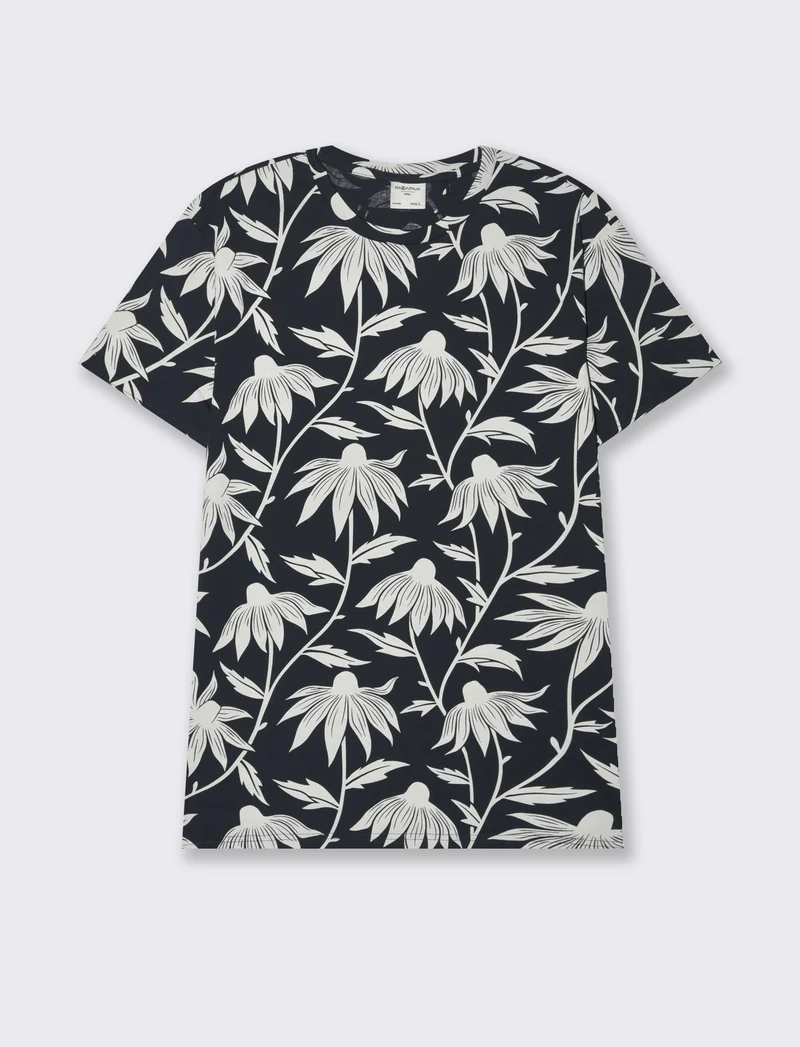 T-shirt in cotone con stampa floreale all over da uomo - Blu