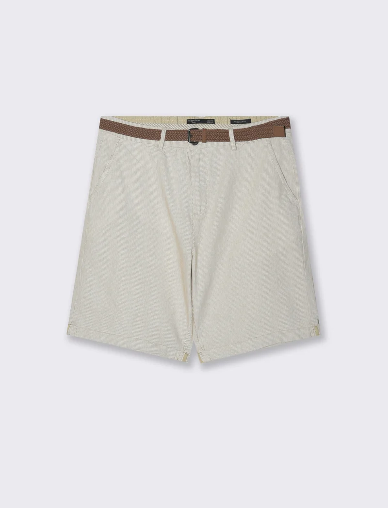 Bermuda a righe con cintura da uomo - Beige