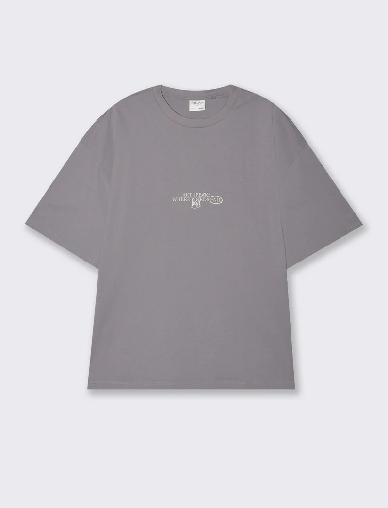 T-shirt boxy fit in cotone con stampe e ricamo da uomo - Lilla