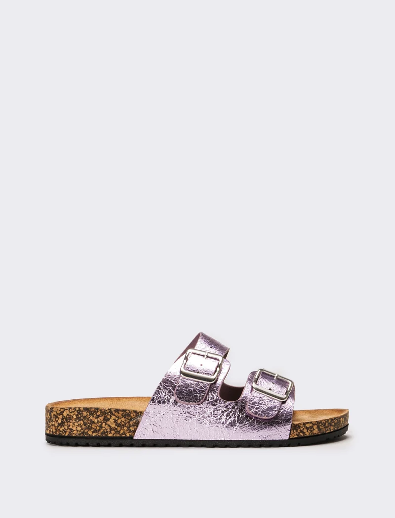 Sandalo laminato con doppia fibbia da donna - Rosa