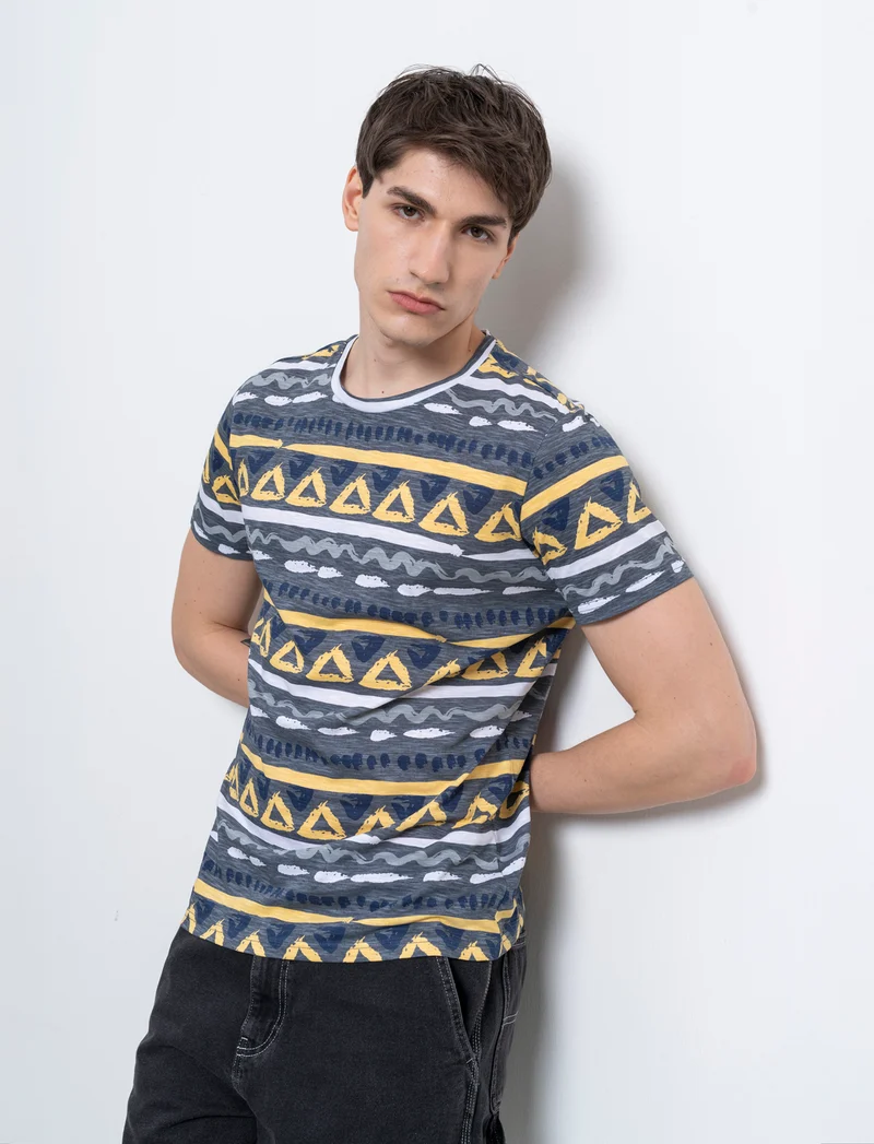 T-shirt in cotone slub con stampa azteca da uomo - Avion