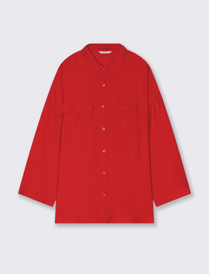 Camicia con tasche sul petto da donna - Rosso scarlatto