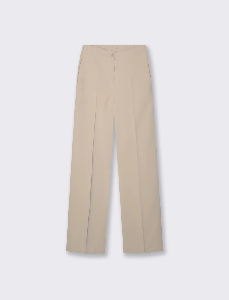 Pantalone classico a gamba dritta con pieghe frontali e chiusura con bottone. - Bianco gesso