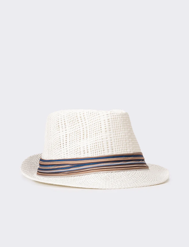 Cappello uomo con falda larga e bandana righe - Bianco