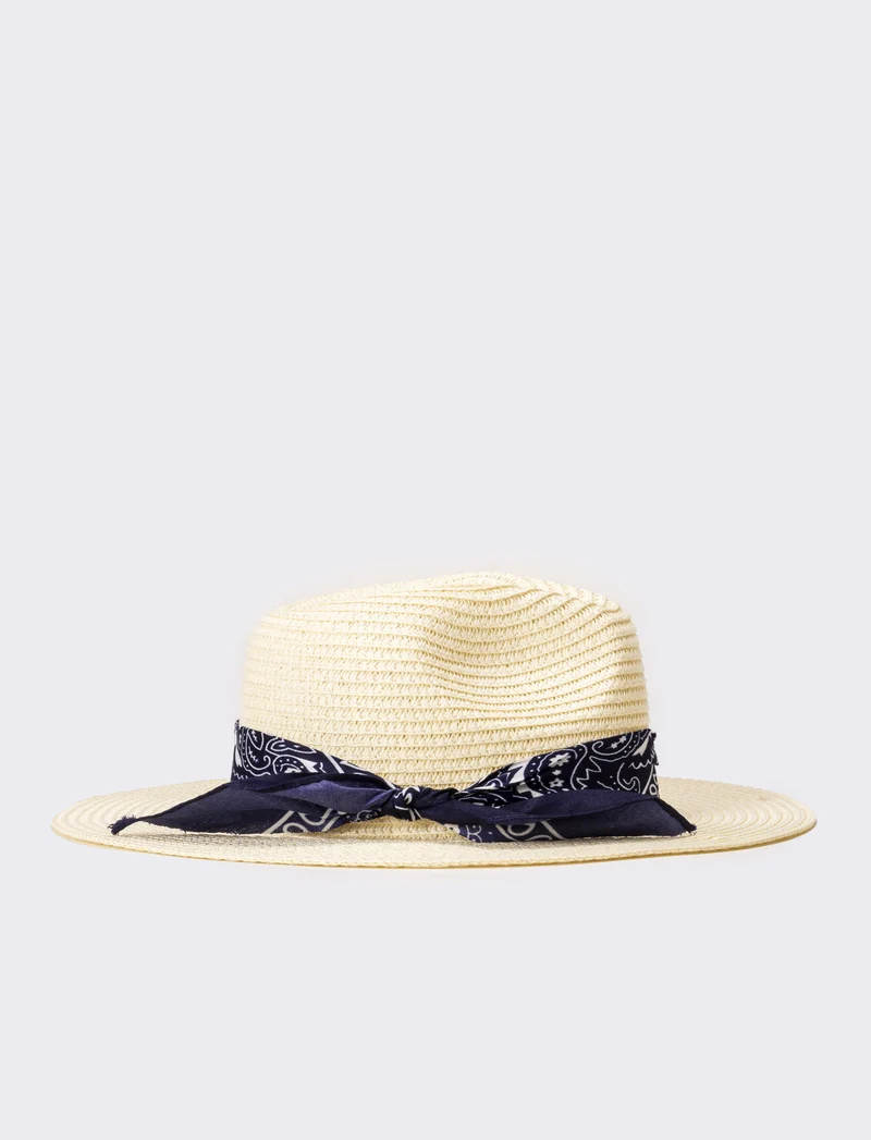 Cappello uomo a falda larga con bandana - Bianco