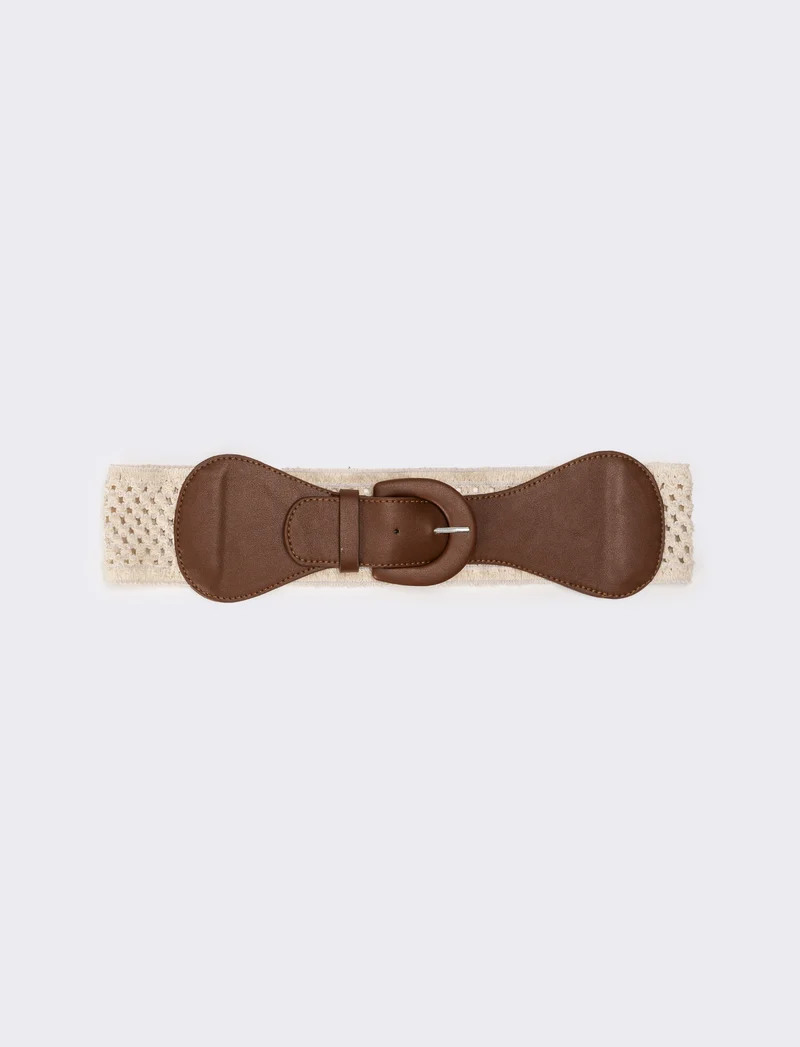 Cintura donna elastica effetto uncinetto - Beige