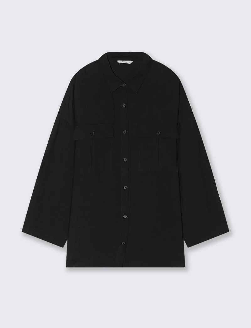 Camicia con tasche sul petto da donna - Nero