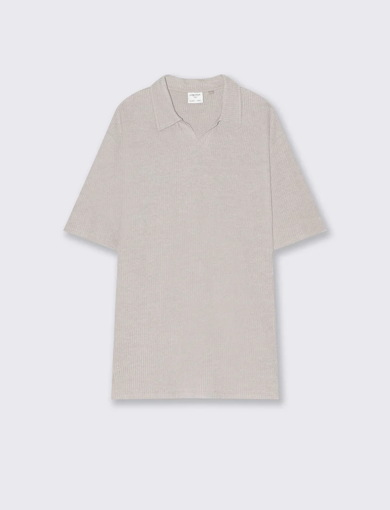Polo con struttura a maglia da uomo - Beige ecru