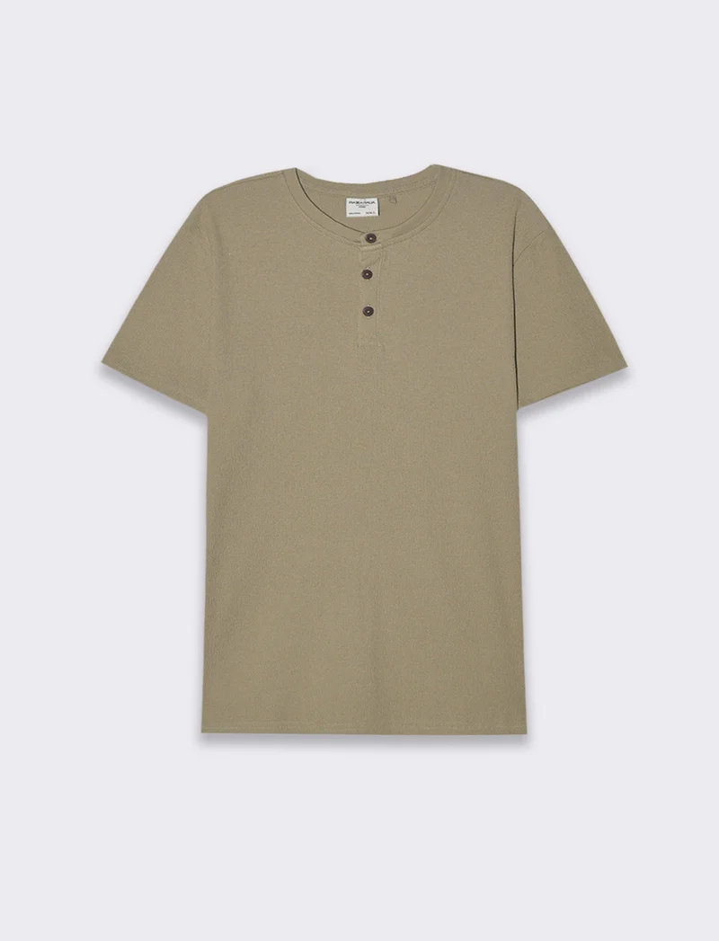 T-shirt serafino struttura jacquard da uomo - Verde salvia