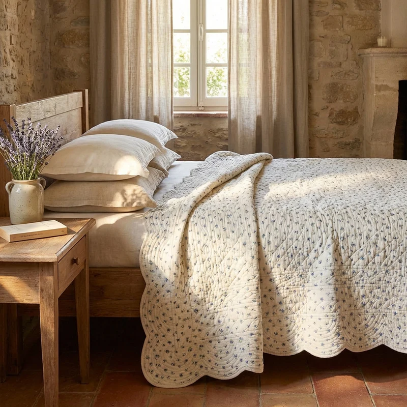 Boutis matrimoniale Floret Full celeste