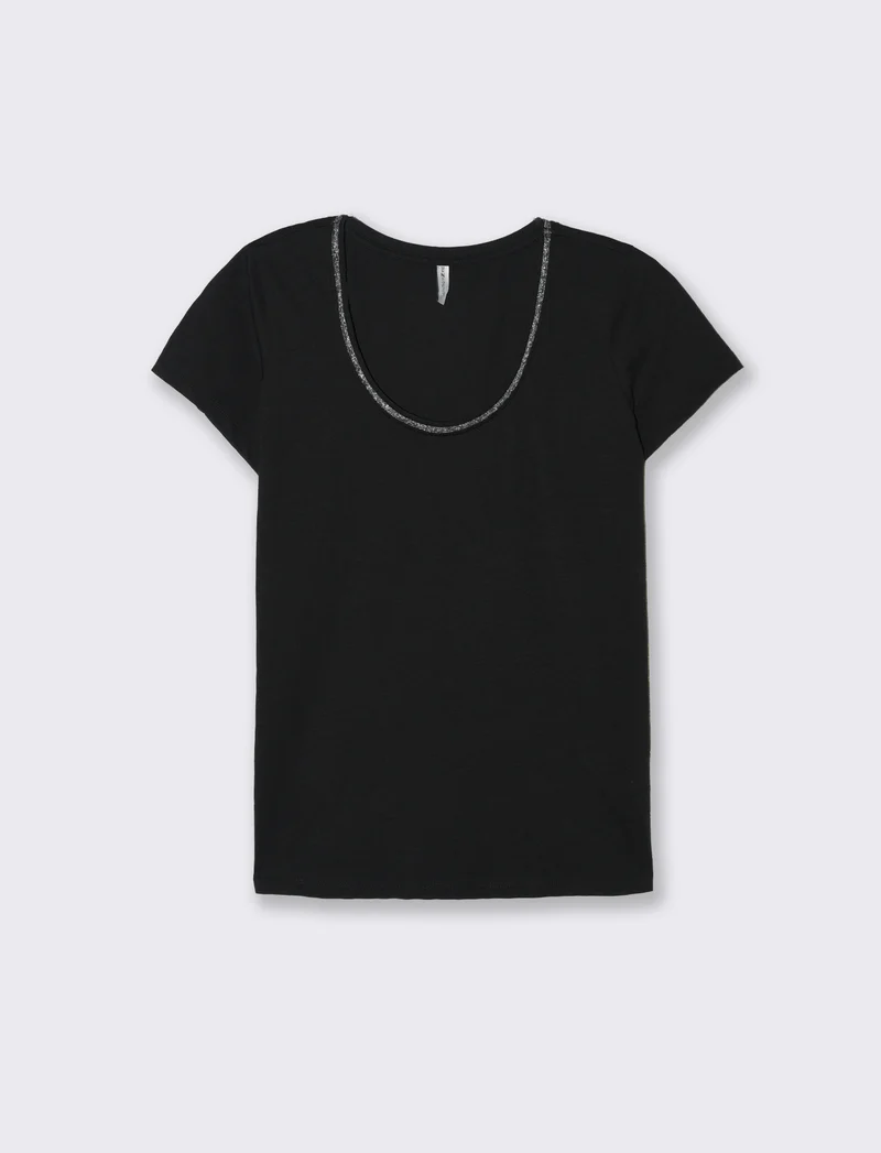 T-shirt con bordino in filo effetto metallico da donna - Nero