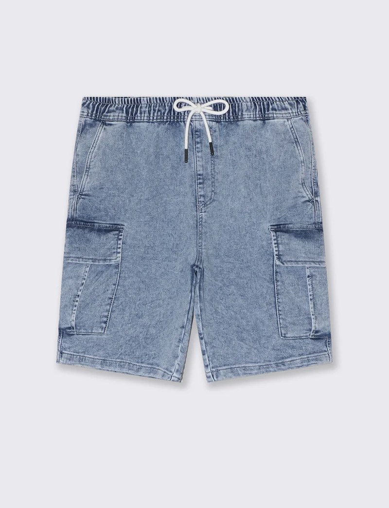 Bermuda cargo in tessuto effetto denim da uomo - Denim