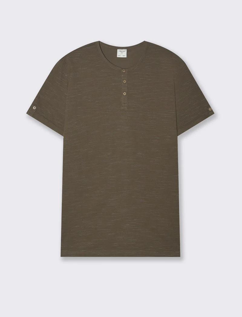 T-shirt serafino struttura slub injected da uomo - Verde kaki