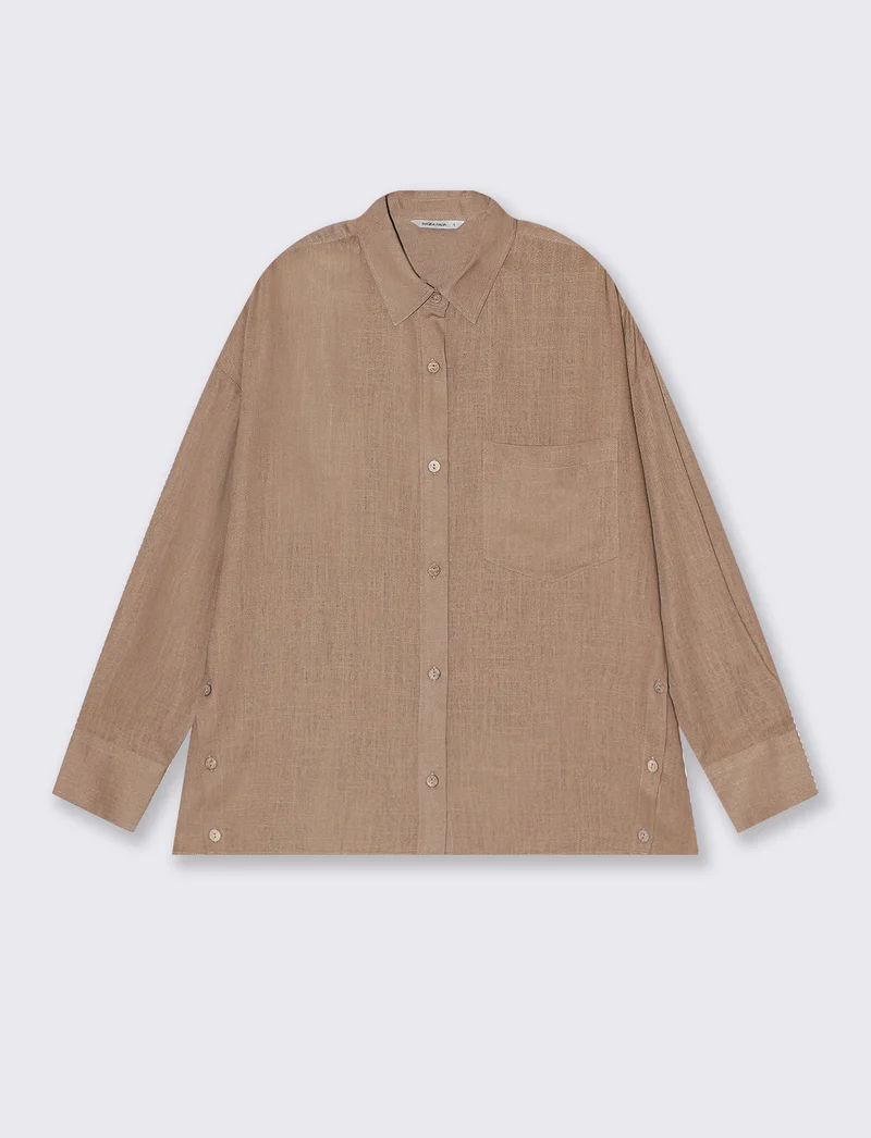 Camicia con bottoni al fondo da donna - Caramello