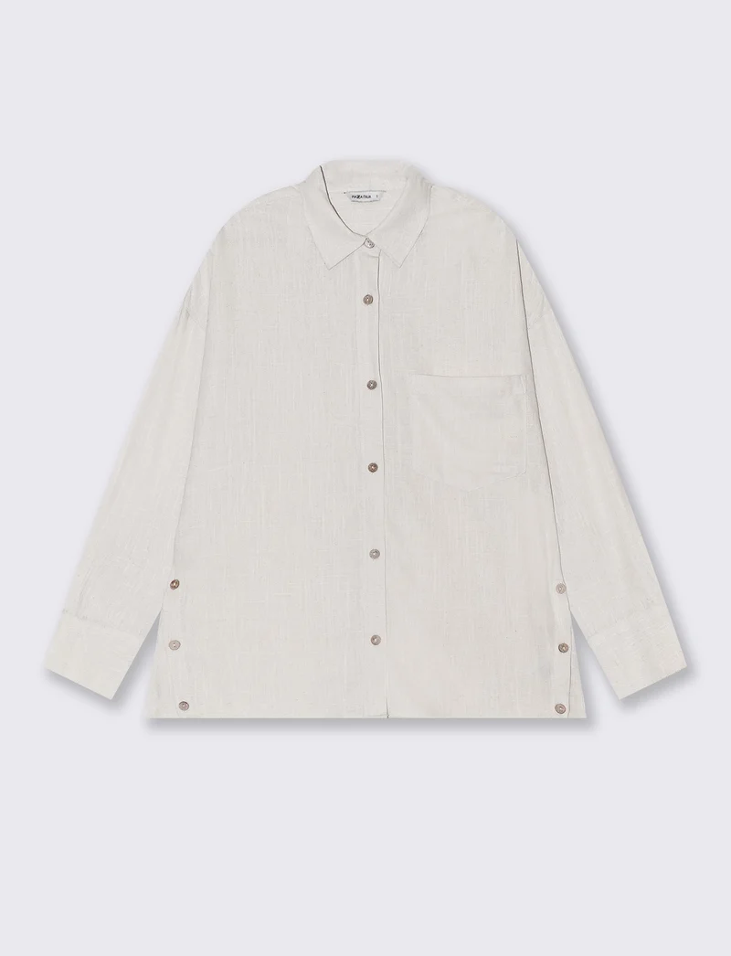 Camicia con bottoni al fondo da donna - Beige corda