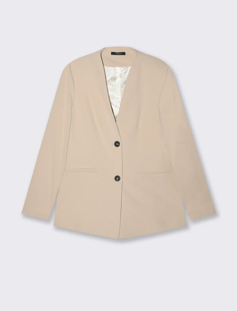 Giacca monopetto scollata senza bavaro - Beige