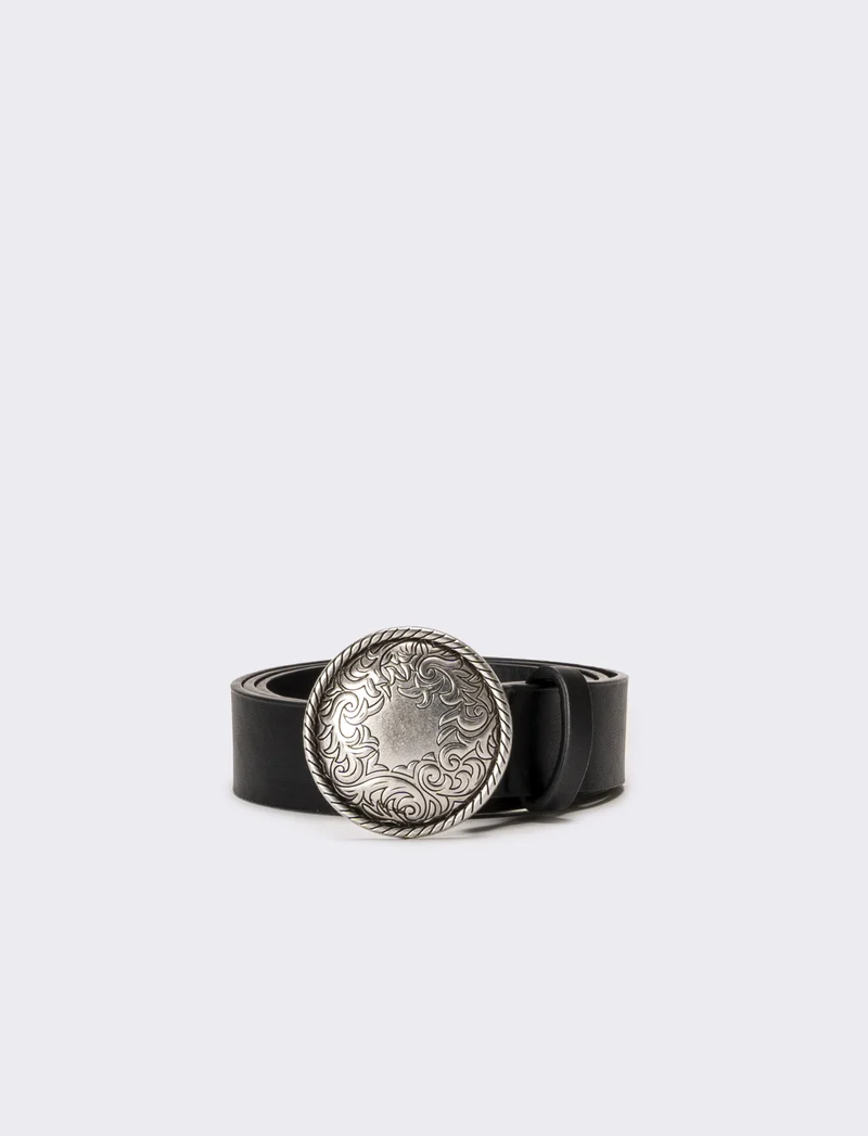 Cintura donna fibbia tonda country - Nero
