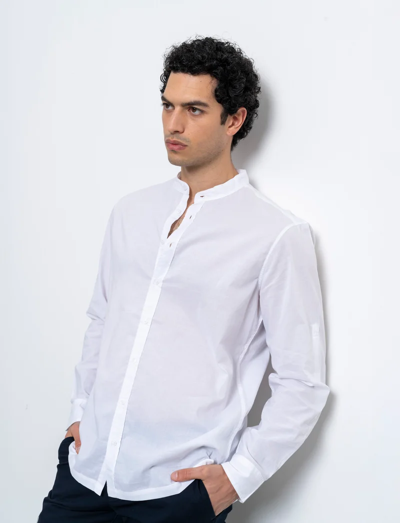 Camicia coreana in voile da uomo - Bianco